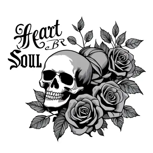 "Heart BR Soul" skulls and roses tattoo design idea