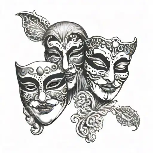 deaf, dumb and blind theatre masks tattoo design idea
