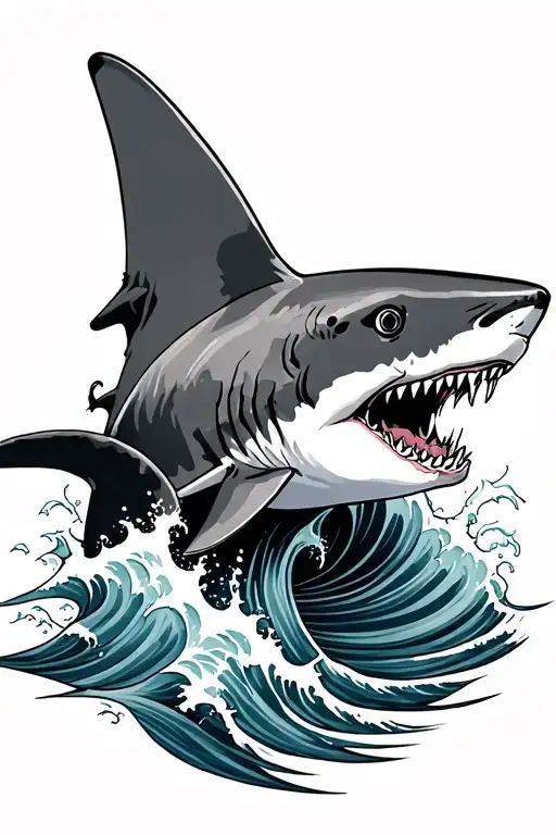 shark and waves tattoo design idea