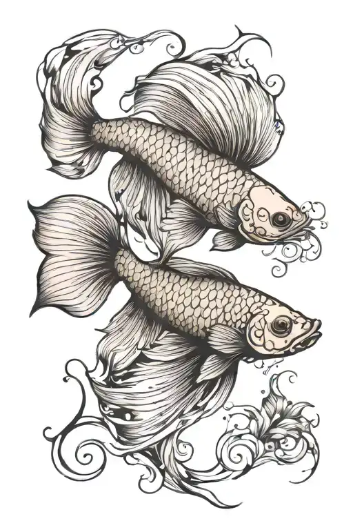 betta fish long tail tattoo design idea