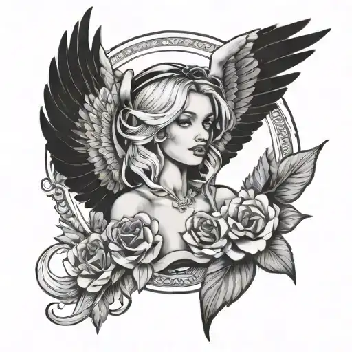 name Ada Mae with halo and  wings  tattoo design idea