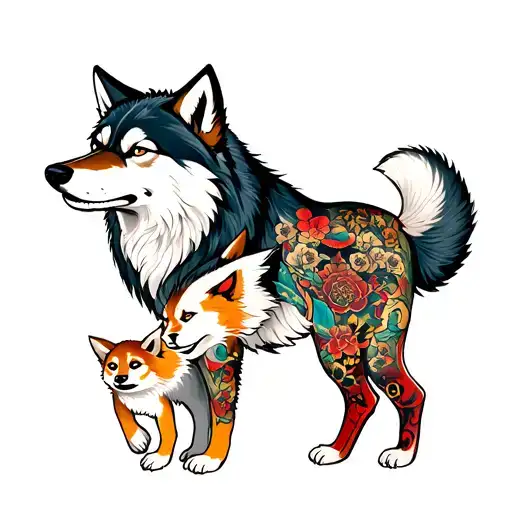 wolf with a wolf cub tattoo design idea