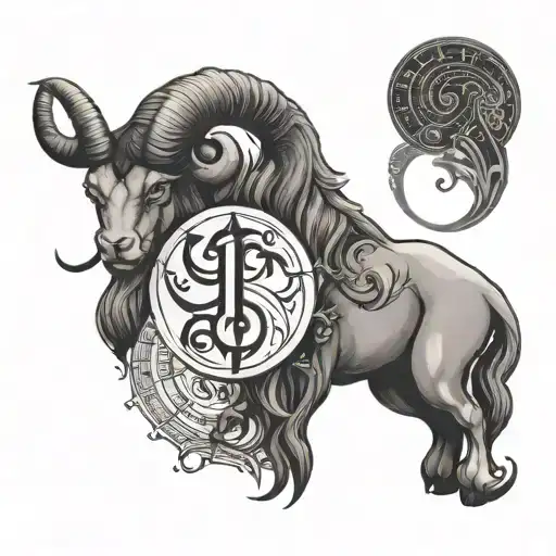 half Aries and Capricorn zodiac sign tattoo design idea