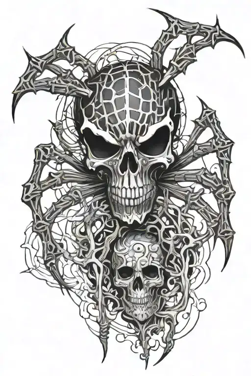 symbolize the spider head as a skull, let this spider be in gothic style tattoo design idea