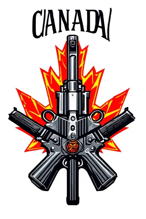Canada Armed Forces guns and fire tattoo design idea