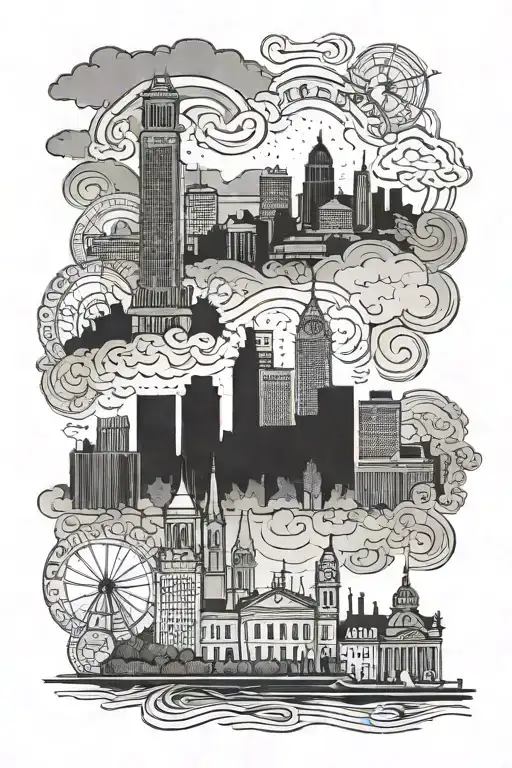 I want it to be a Louisiana type tattoo I want it to have the Shreveport skyline like downtown with all the buildings an tattoo design idea