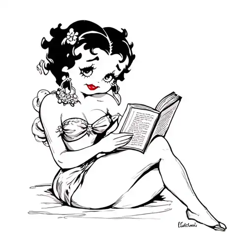 betty boop reading book tattoo design idea