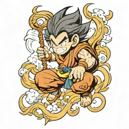 monkey king dressed as San goku kid on his flying cloud tattoo design idea