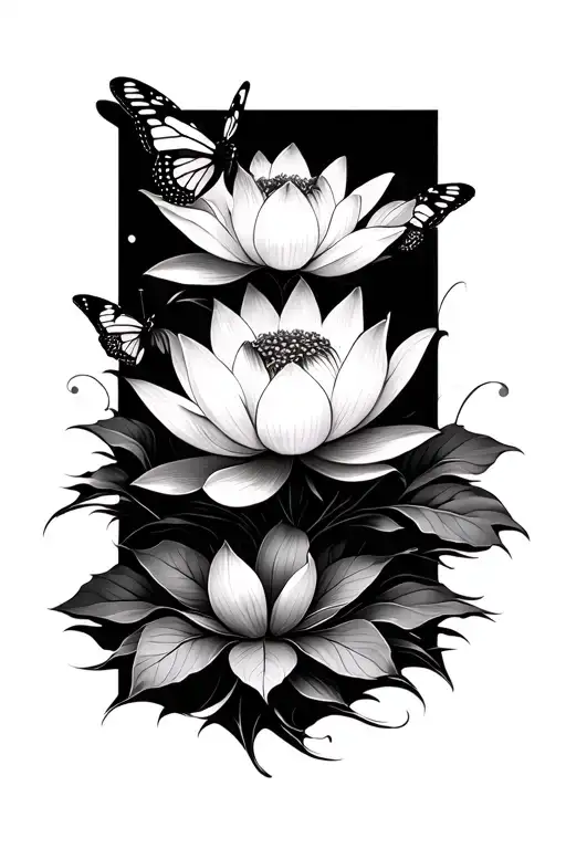 lotus flower with butterfly's and leaf's  tattoo design idea