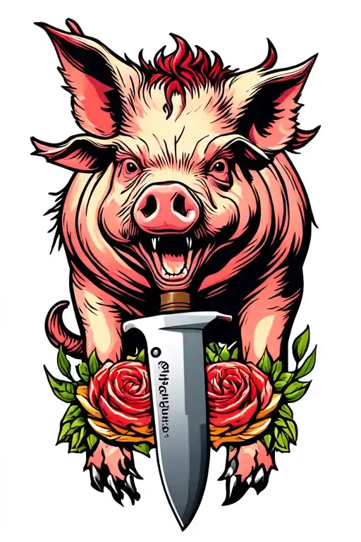 Butcher Knife With Pig On It tattoo design idea
