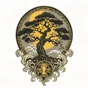 tree of life and sun and moon tattoo design idea