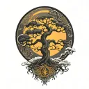 tree of life and sun and moon tattoo design idea
