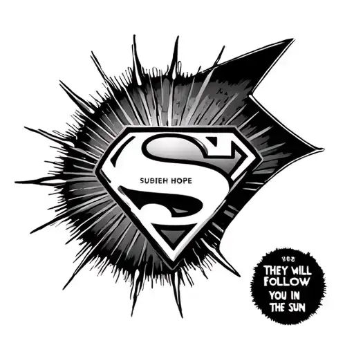 superman's symbol of hope with rising sun and the text says - "they will follow you in the sun" tattoo design idea