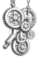 pendulum hanging from complex machine on a beam with gears   tattoo design idea