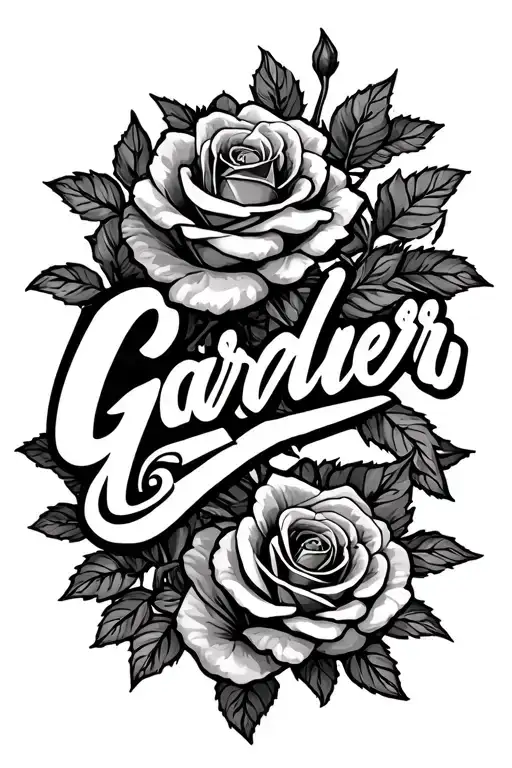 my last name Gardner with roses around it  tattoo design idea