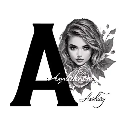 the names ;Anyela, Anderson and ashley with be written inside the letter A tattoo design idea