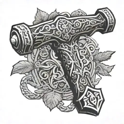 Thors hammer with birch pattern on handle tattoo design idea