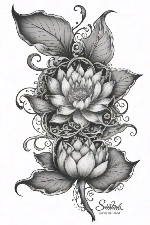 lotus flower, tendrils, name Sophia tattoo design idea