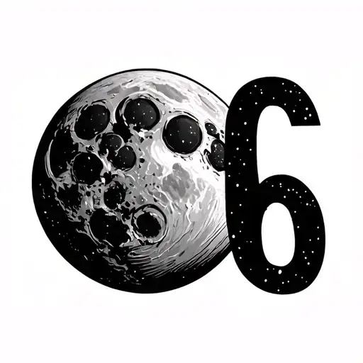 moon with number  6 modern nasa spacex style of tattoo  tattoo design idea