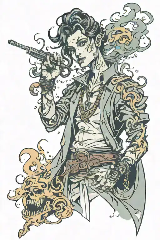 Arcane Jinx Smoke in Left Hand Scene tattoo design idea