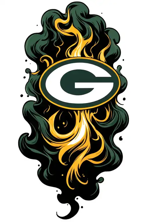 green bay packers logo going up in smoke tattoo design idea