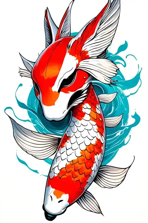 koi with kitsune mask tattoo design idea
