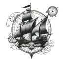birthdates compass clock ship tattoo design idea