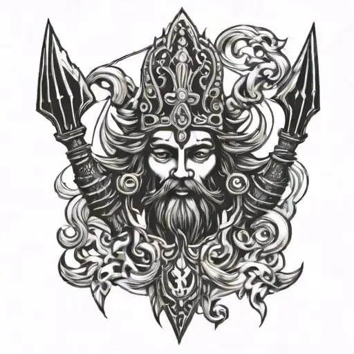 God shiv trident tattoo design idea