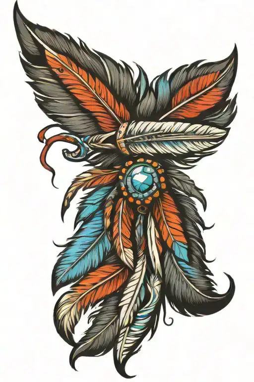 western Native American feather hanging from   antler tattoo design idea