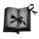 A closed book with a tiny ribbon bookmarking one page near the end. tattoo design idea