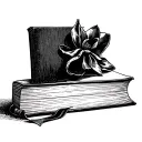 A closed book with a tiny ribbon bookmarking one page near the end. tattoo design idea