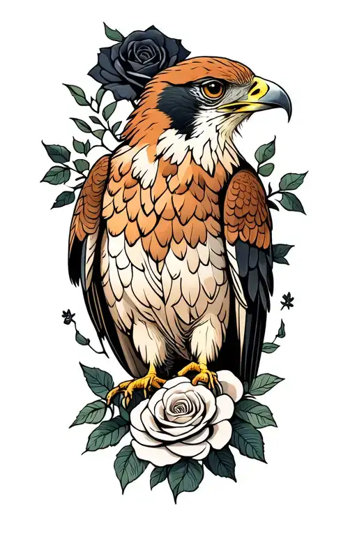 Falcon and Black Roses tattoo design idea