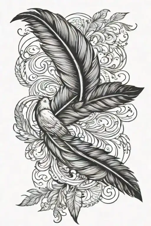 Feather + birds tattoo design idea