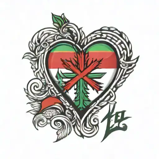 kufiya with lebanon flag palestine flag inside a heart tattoo design idea