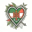 kufiya with lebanon flag palestine flag inside a heart tattoo design idea