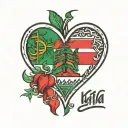 kufiya with lebanon flag palestine flag inside a heart tattoo design idea