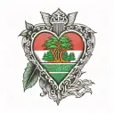 kufiya with lebanon flag palestine flag inside a heart tattoo design idea