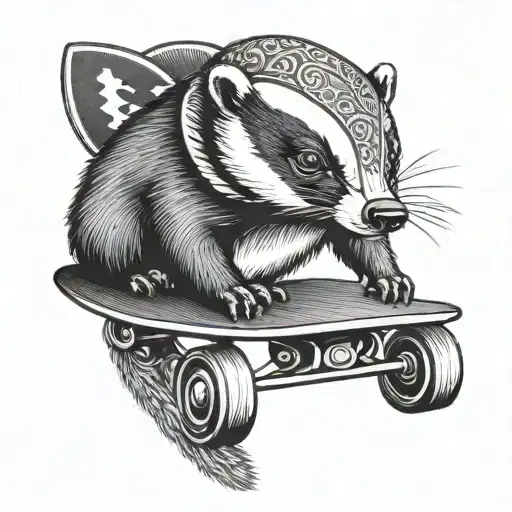 cute badger on a skateboard helmet and gripping tattoo design idea
