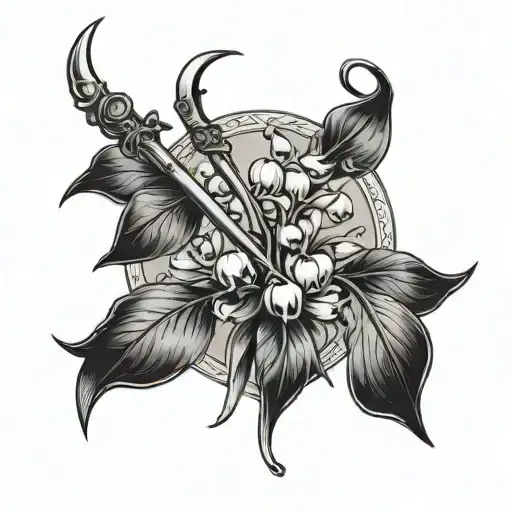 scythe with  lily of the valley tattoo design idea