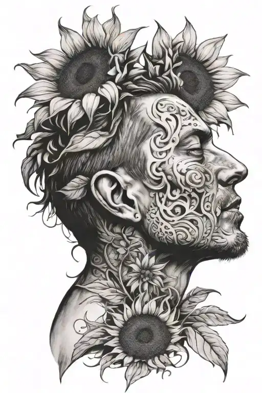 man spitting on sunflowers and it grows tattoo design idea