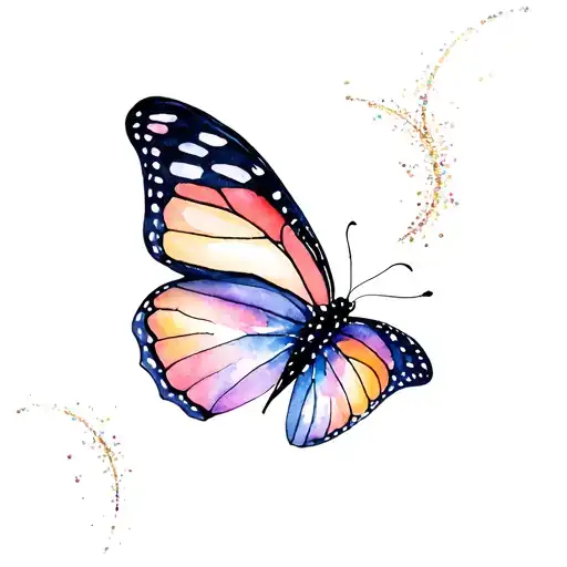 butterfly with glitter trail tattoo design idea