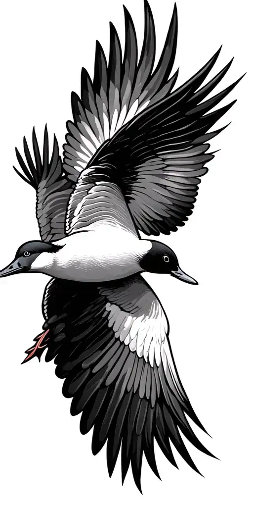 long tailed duck flying tattoo design idea