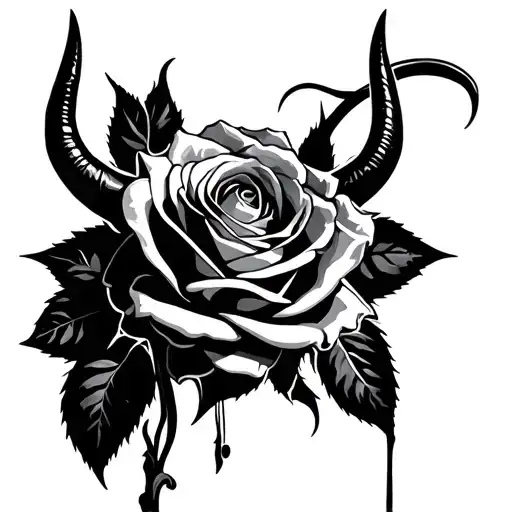 rose and rock music finger devil horns tattoo design idea