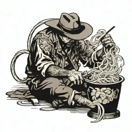 noodle wrangling potato cowboy tattoo design idea