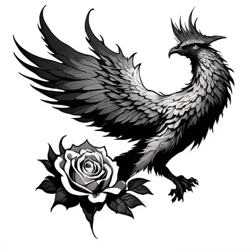 Phoenix rising from flaming rose tattoo design idea