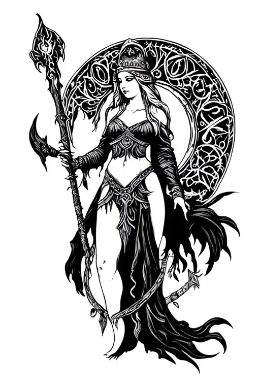 ensiferum lady in black folk metal tattoo design idea