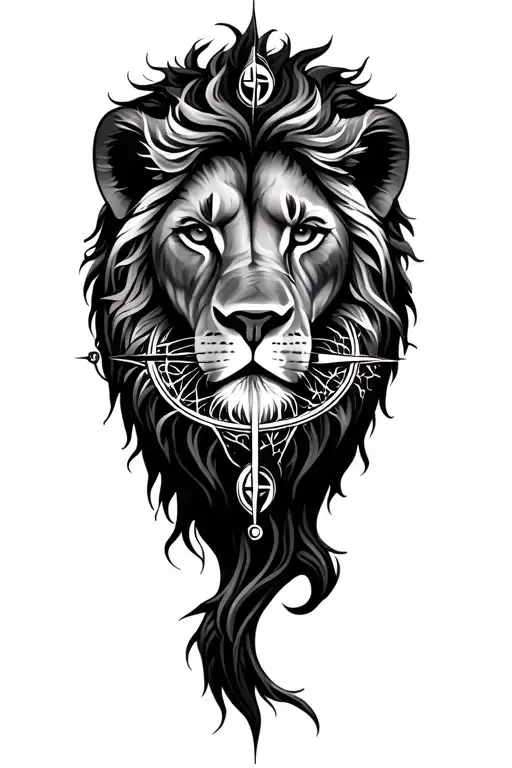 LION, COMPASS AND TREE OF LIFE  tattoo design idea