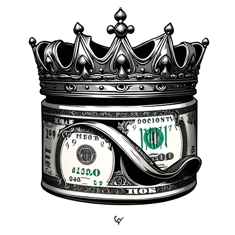 money rolls with crown on top tattoo design idea