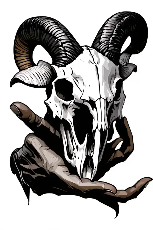 hand holding ram skull tattoo design idea