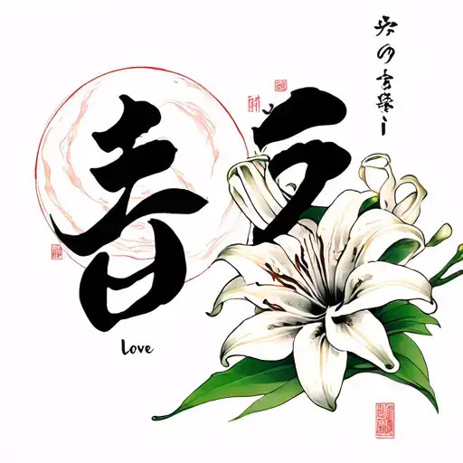 spider lily, wind bar and love kanji tattoo design idea